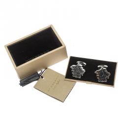 Burberry Wolf Enamel Silver Tone Cufflinks