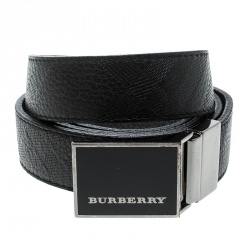 Pre Owned Burberry Black Check Embossed Leather Belt 105cm