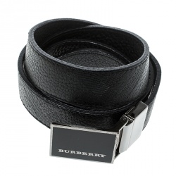 Pre Owned Burberry Black Check Embossed Leather Belt 105cm