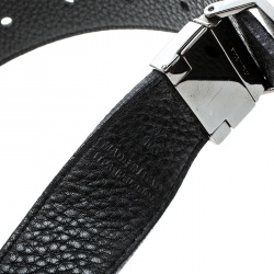 Pre Owned Burberry Black Check Embossed Leather Belt 105cm