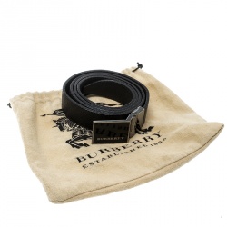 Pre Owned Burberry Black Check Embossed Leather Belt 105cm