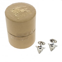 Burberry Teddy Bear Head Silver Tone Cufflinks