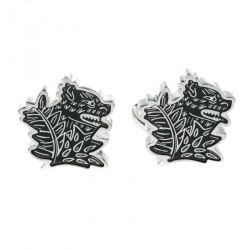 Burberry Wolf Enamel Silver Tone Cufflinks