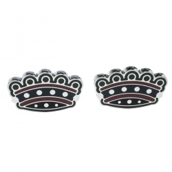 Burberry Novelty Crown Enamel Silver Tone Cufflinks