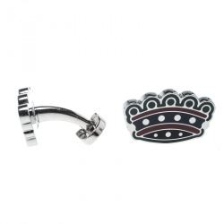 Burberry Novelty Crown Enamel Silver Tone Cufflinks