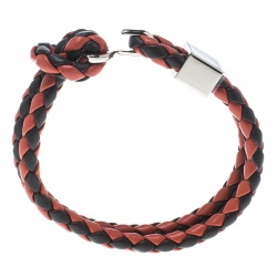 Pre Owned Burberry Two Tone Braided Leather Silver Tone Bracelet