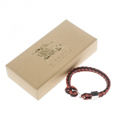 Pre Owned Burberry Two Tone Braided Leather Silver Tone Bracelet
