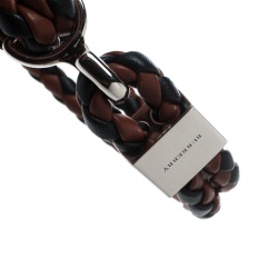 Pre Owned Burberry Brown & Black Braided Leather Silver Tone Bracelet 18cm