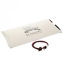 Pre Owned Burberry Two Tone Braided Leather Silver Tone Bracelet