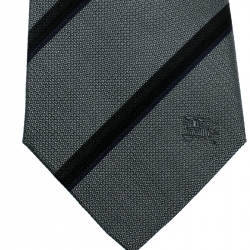 Pre Owned Burberry London Grey and Navy Blue Diagonal Striped Silk Tie