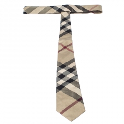 Pre Owned Burberry Beige House Check Silk Classic Cut Tie