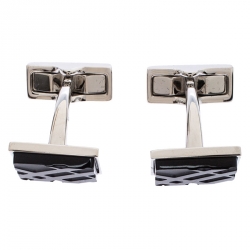 مملوكة مسبقًا Burberry Silver Tone Check Engraved Square Cufflinks