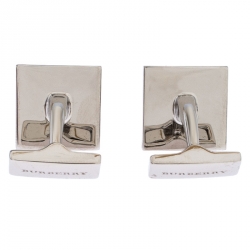 مملوكة مسبقًا Burberry Silver Tone Check Engraved Square Cufflinks
