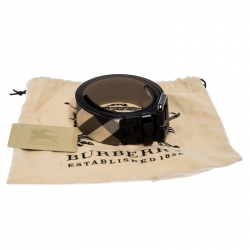 Pre Owned Burberry Black/Beige House Check Leather Buckle Belt 100CM