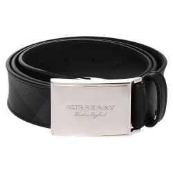 Pre Owned Burberry Black Beat Check PVC George Belt 95CM
