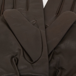 Pre Owned Burberry Dark Brown Leather Short Gloves