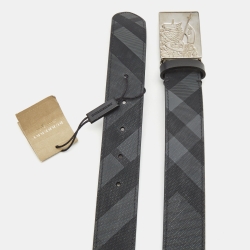 Pre Owned Burberry Charcoal Check Coated Canvas and Leather Luke Belt 85CM