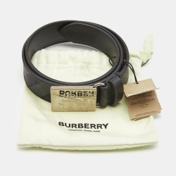 Pre Owned Burberry Charcoal Check Coated Canvas and Leather Luke Belt 85CM