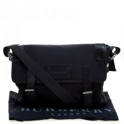 Pre Owned Burberry Black Nylon and Leather Trim Messenger Bag