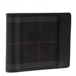 Burberry Black Horseferry Check Canvas and Leather Bi-Fold Wallet