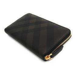 Burberry Chocolate/Black London Check Canvas Zip Around Wallet