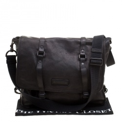 Pre Owned Burberry Black Leather Messenger Bag