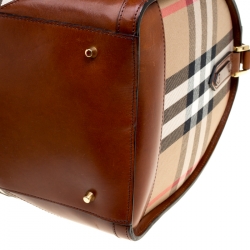 Burberry Brown House Check Fabric Bridle Duffle Bag 