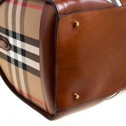 Burberry Brown House Check Fabric Bridle Duffle Bag 