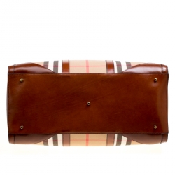 Burberry Brown House Check Fabric Bridle Duffle Bag 
