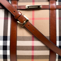 Burberry Brown House Check Fabric Bridle Duffle Bag 