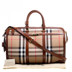 Burberry Brown House Check Fabric Bridle Duffle Bag 