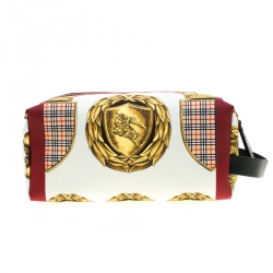 Burberry Multicolor Archive Print Canvas and Leather Pouch
