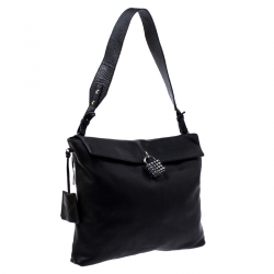 Pre Owned Burberry Black Leather Lock Messenger Bag