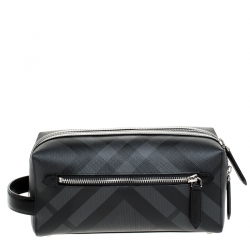 Burberry Charcoal Black London Check Coated Canvas Toiletry Pouch