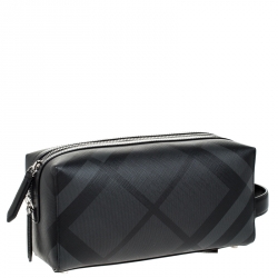 Burberry Charcoal Black London Check Coated Canvas Toiletry Pouch