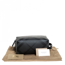 Burberry Charcoal Black London Check Coated Canvas Toiletry Pouch