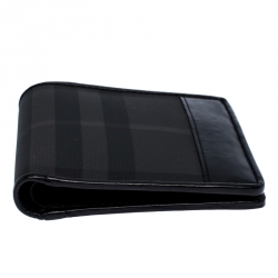 Burberry Black Beat Check Coated Canvas and Leather Bifold Wallet