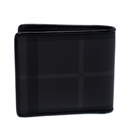 Burberry Black Beat Check Coated Canvas and Leather Bifold Wallet