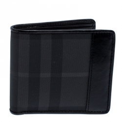 Burberry Black Beat Check Coated Canvas and Leather Bifold Wallet