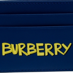 Burberry Blue Leather Graffiti Print Card Case