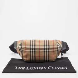 Burberry Beige/Black Vintage Check Fabric and Leather Sonny Bum Bag