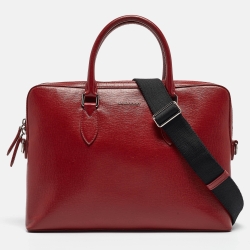 Pre Owned Burberry Red/Black Leather Hambleton Briefcase Bag