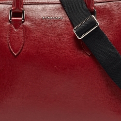 Pre Owned Burberry Red/Black Leather Hambleton Briefcase Bag