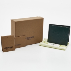 Burberry Green Embossed Check Leather CC Bill8 Wallet