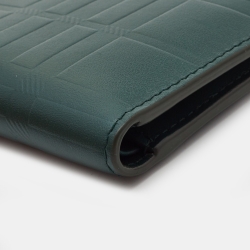 Burberry Green Embossed Check Leather CC Bill8 Wallet