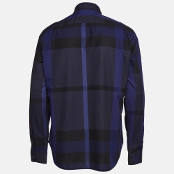 Pre Owned Burberry Blue Plaid Cotton Full Sleeves Shirt XL