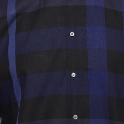 Pre Owned Burberry Blue Plaid Cotton Full Sleeves Shirt XL