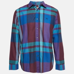 Burberry Purple Checked Cotton Shirt XL
