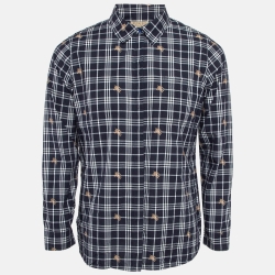 Burberry Blue Equestrian Knight Check Cotton Shirt L