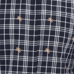 Burberry Blue Equestrian Knight Check Cotton Shirt L